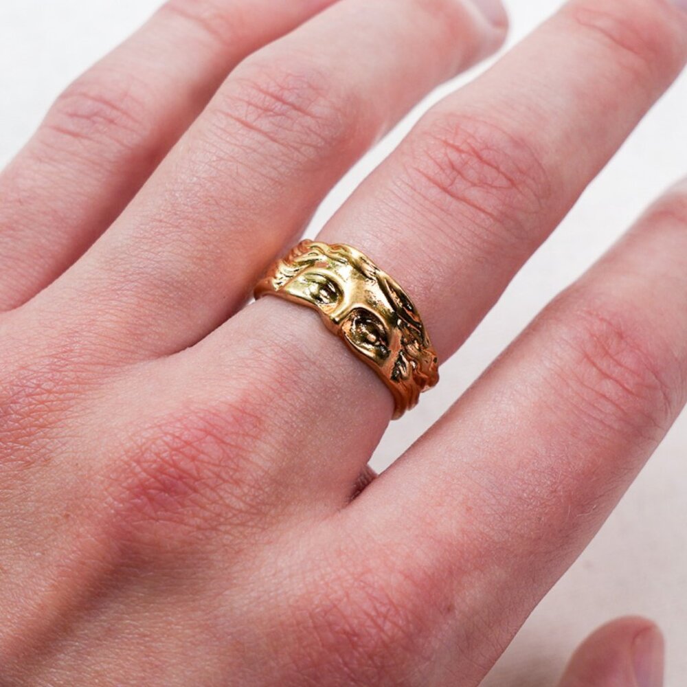 gold half face stoic greek sculpture ring y2k